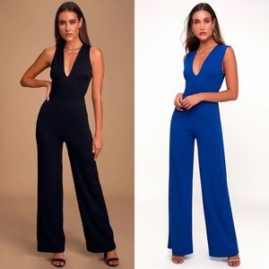 2 Lulu’s Thinking Out Loud Jumpsuit in black and royal blue